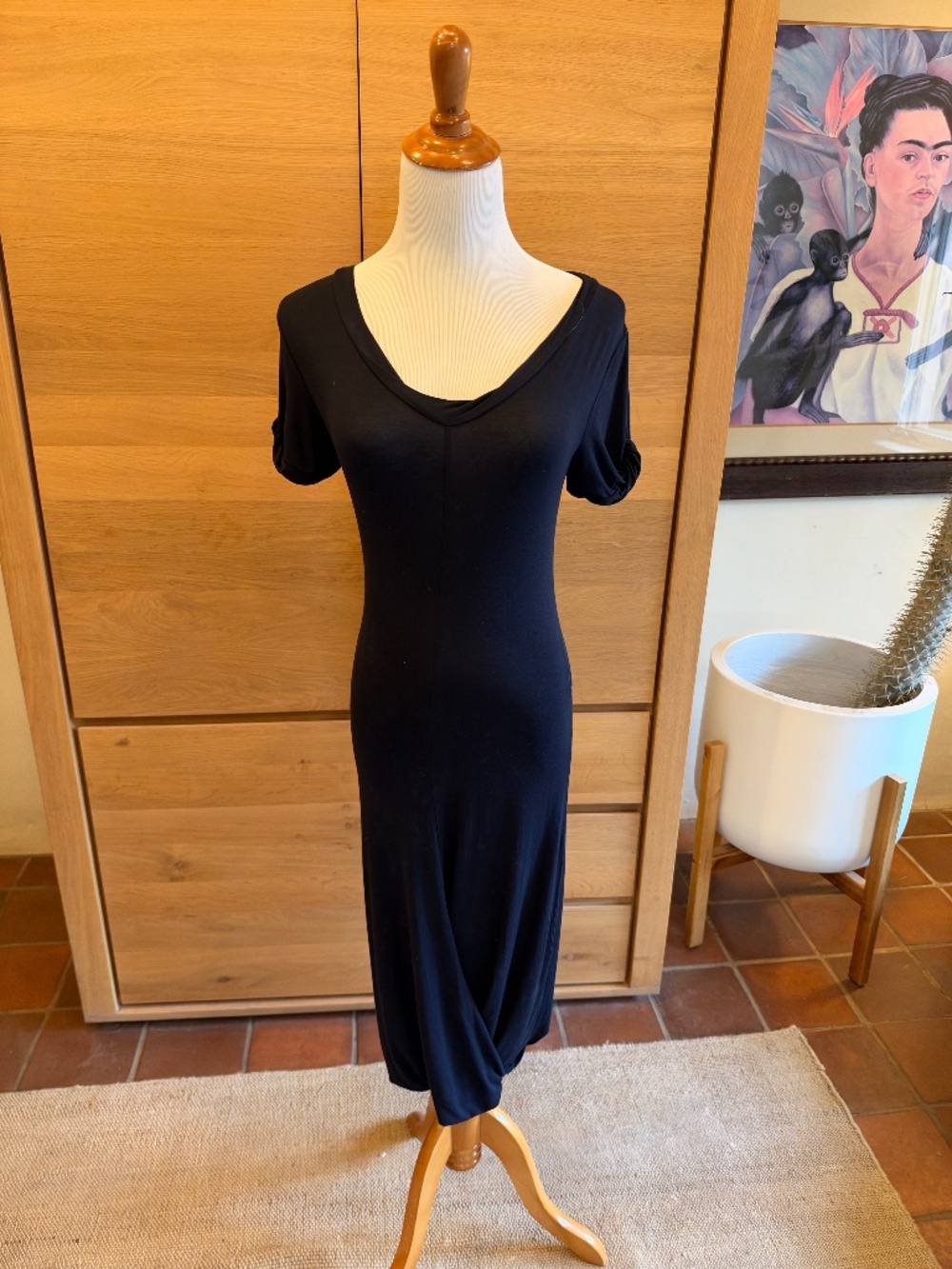 European Culture Black Cotton Dress